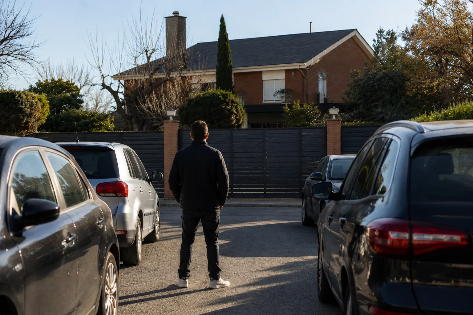 Hombre de espaldas observando la vivienda que perdió tras una ejecución hipotecaria.